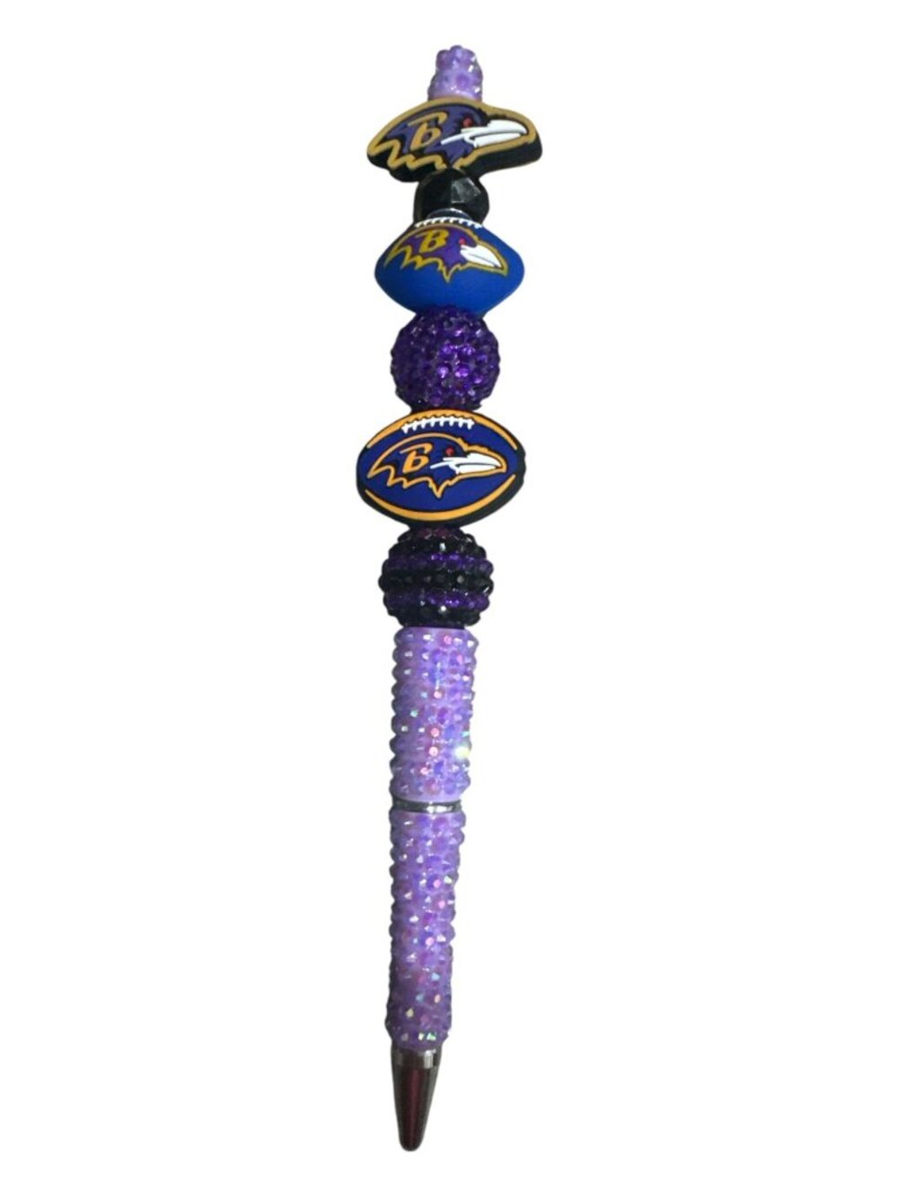 Baltimore Ravens Sparkling Beaded Ballpoint Pen With Team Logos & Purple Rhinest